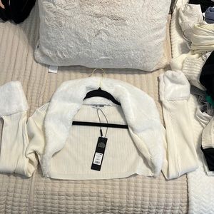 White faux fur bolero sweater